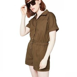 Wild Fable Dark Olive Green Cotton Romper Medium